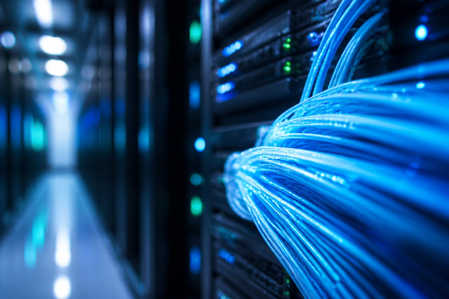 Fiber optic cables in a data facility